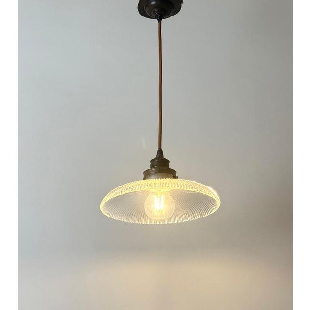 Art Nouveau Prismatic Glass Pendant Light from Holophane, Germany, 1910 For Sale - Image 6 of 17