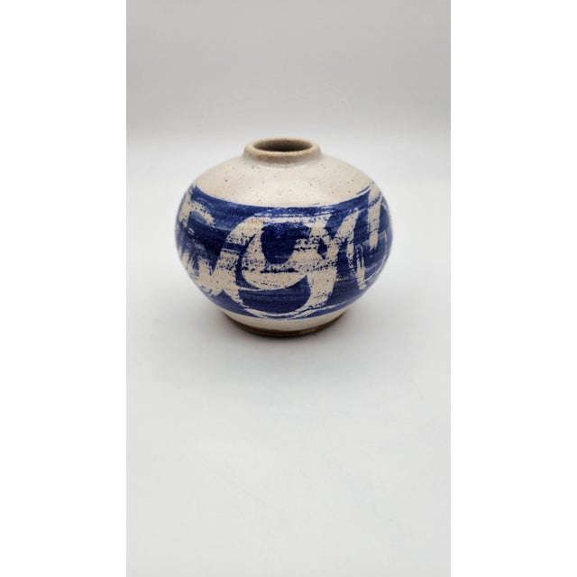 Mid-Century Modern 1970s MCM Studio Pottery Bud Vase in Cobalt Blue Abstract Glaze For Sale - Image 3 of 9