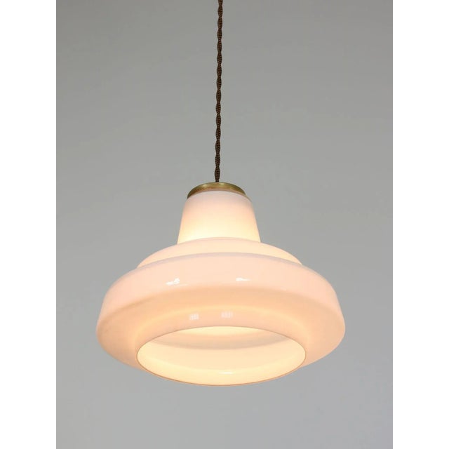 Mid-Century Modern Mid-Century Italian Brass and Opaline Pendant Lamp For Sale - Image 3 of 13