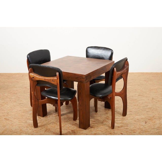 Dining Table and Chair in Rosewood and Black Leather, Set of 5, in Good conditions. Designed 1970 to 1979 I have official...