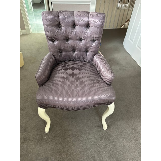 Designer Lavender Tufted Geometric Accent Chair With Cabriole Legs For Sale In Chicago - Image 6 of 6
