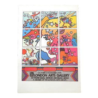Vintage 20th C. Lithograph - Peter Max - Psychedelic Poster - London Arts Gallery, Detroit For Sale