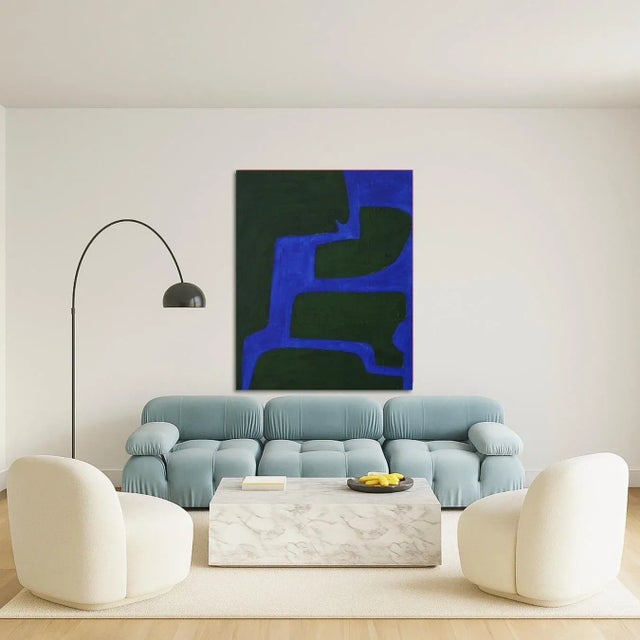 Textile Bodasca, Ultramarine Blue and Organic Green, 2025, Acrylic on Canvas For Sale - Image 7 of 11