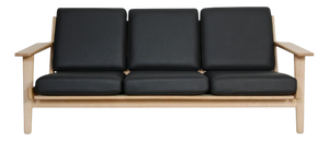 GE290 3-Seater Sofa in Black Leather and Soap-Treated Oak by Hans J. Wegner, 1990s