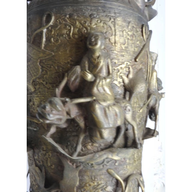 Metal Late 18th Century Bronze Repousse Lamp Water Buffalo With Riders For Sale - Image 7 of 10
