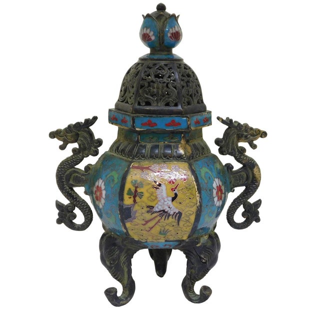 Metal Enamel Cloisonne Incense Burner Chairish