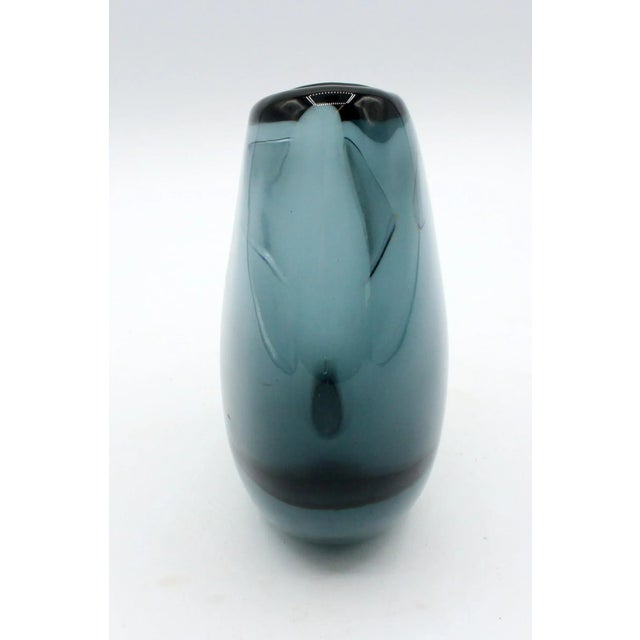 Signed Kosta deep sea blue vase, c.1960s. Large & elegant, asymmetrical. Marked "VLI1606". By Vicke Lindstrand. Organic...