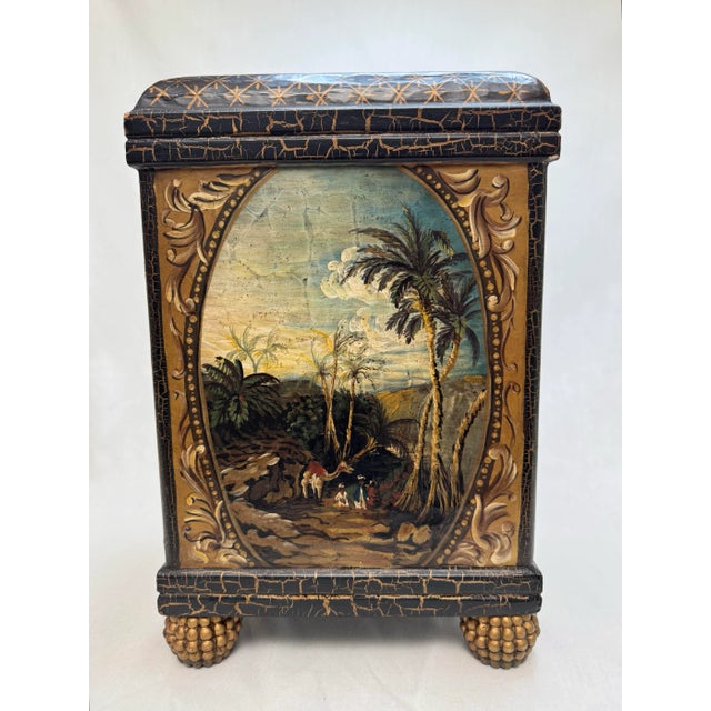 Mediterranean Spanish Colonial John Richard Hand Painted Rectangle Wooden Vase For Sale - Image 3 of 12