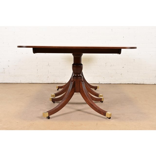 Baker Furniture Historic Charleston Georgian Banded Mahogany Double Pedestal Extension Dining Table, Newly Refinished For Sale - Image 11 of 13