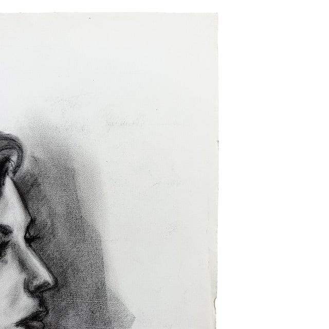Vintage Charcoal Portrait Drawing of a Woman With Headband and Swept Curls For Sale In Oklahoma City - Image 6 of 11