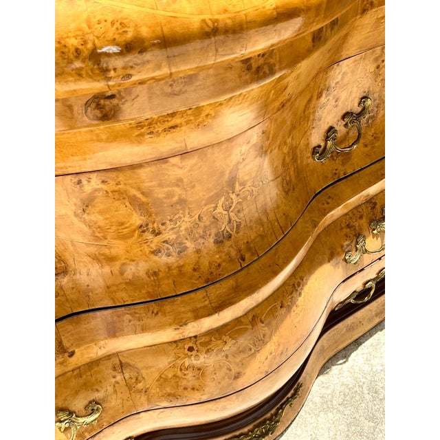 Vintage Burl Wood Marquetry Bombe Chest For Sale - Image 9 of 12
