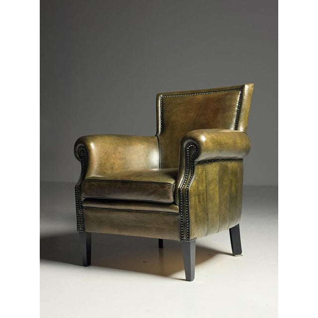 Green Sheepskin Club Armchair For Sale - Image 5 of 15