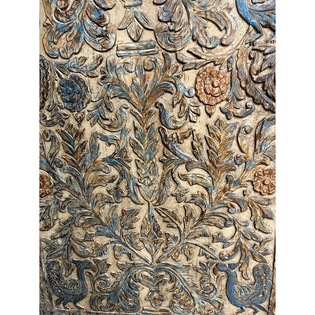 Art Deco Tree of Life Carved Door – Decorative Reclaimed Wood Door Panel 96x42 For Sale - Image 3 of 4