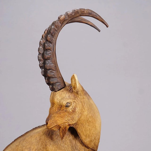 Wooden Carved Ibex and Chamois Sculptures Attr. To Rudolf Heissl Jr. Ca. 1960s For Sale - Image 10 of 12