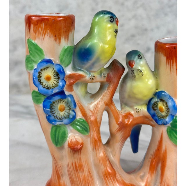 Vintage Art Deco Ceramic Parakeet Bird Double Stem Bud Vase For Sale - Image 9 of 9