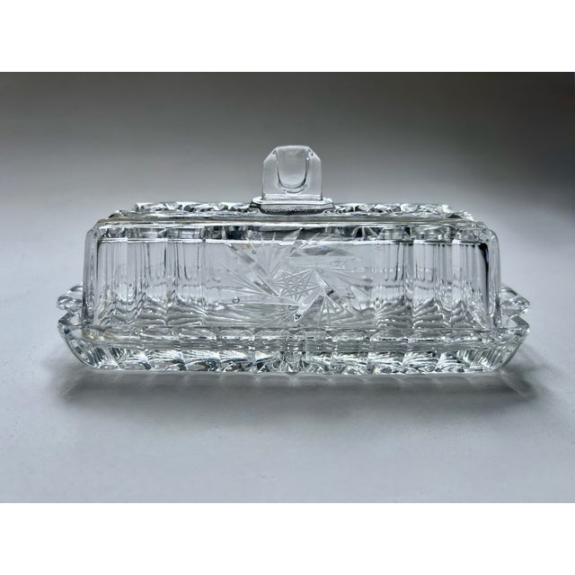 Federal Glass Vintage Federal Glass Co. Style Covered Cut Glass Butter Dish For Sale - Image 4 of 17