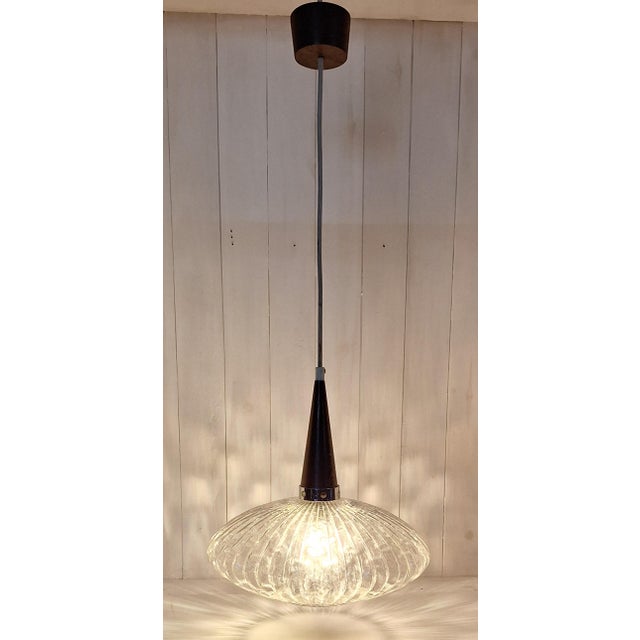 Vintage Pendant Lamp with Ribbed Glass Shade, 1970s For Sale - Image 9 of 9
