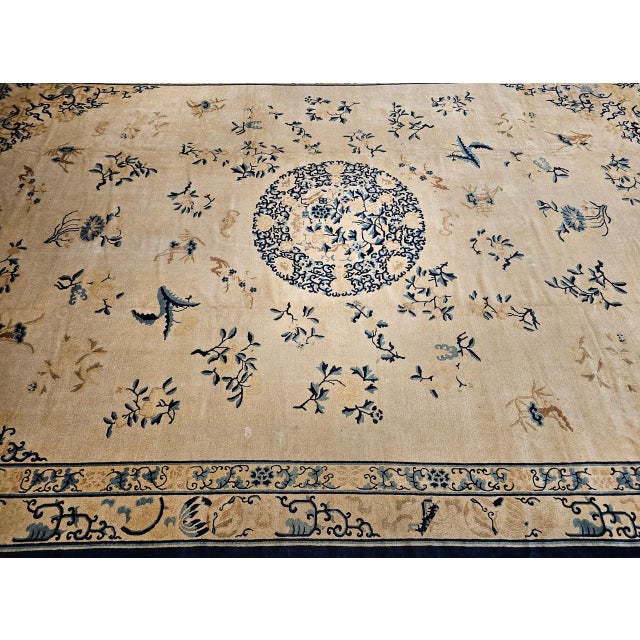 Antique Chinese Peking Oversize Rug, Wool on Cotton, All-Over Floral Design, Ivory & Blue, 12' X 18' For Sale - Image 11 of 18