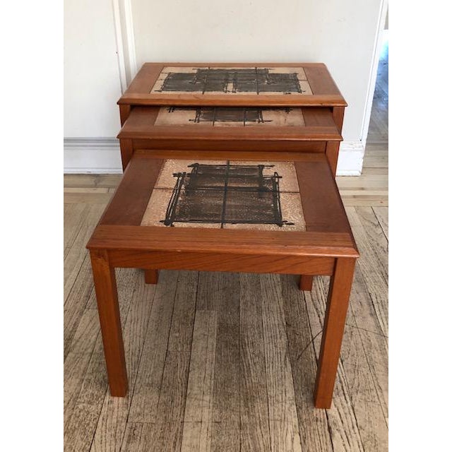 MidCentury Modern Trioh Signed Tile Top Nesting Tables Set of 3