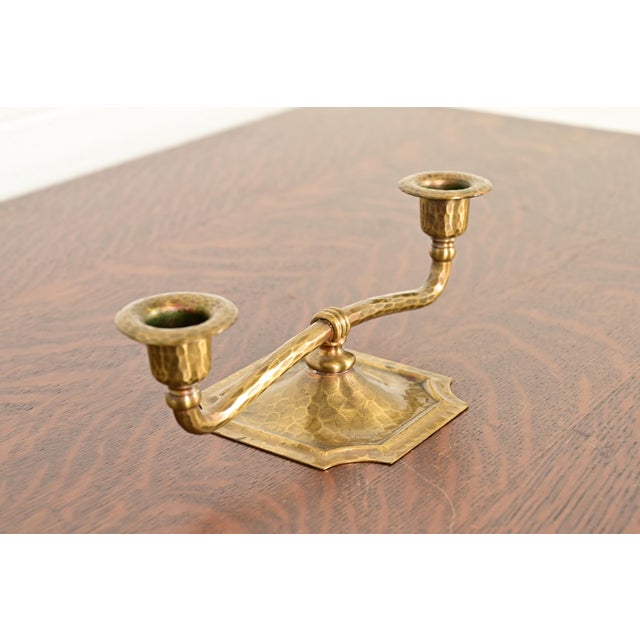 Roycroft Roycroft Arts & Crafts Brass Finished Hammered Copper Candelabra For Sale - Image 4 of 12