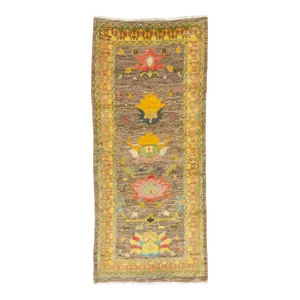4 X 10 Modern Turkish Oushak Wool Rug in Brown Color With Artwork Pattern