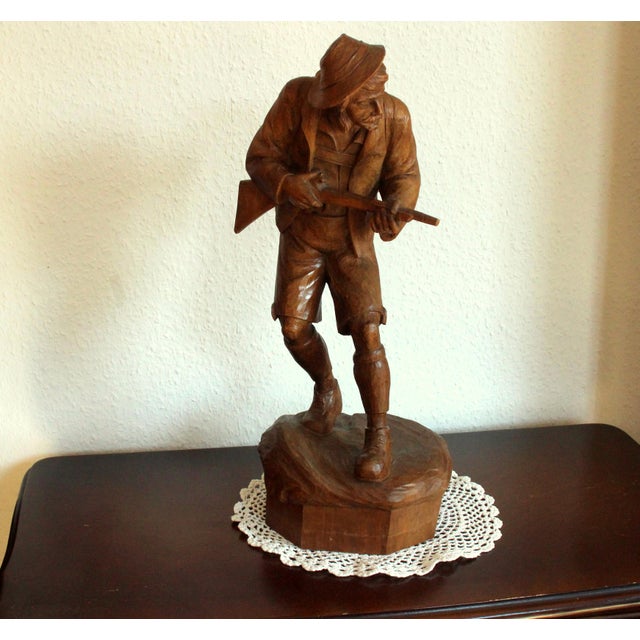 1930s - high-quality antique carving - large wooden sculpture of a hunter - handmade - statue - beautifully crafted figure...