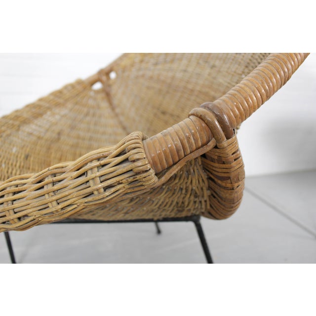 Vintage Italian Rattan Basket Chairs and Bistro Table Set, 1960s, Set of 3 For Sale - Image 9 of 18