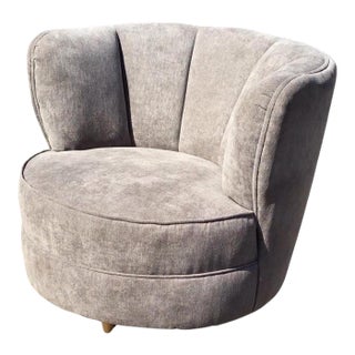 Art Deco, Mid-Century Modern Channeled Back Swivel Chair, Fresh Upholstery For Sale