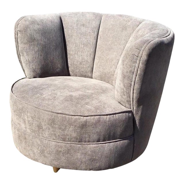 Art Deco, Mid-Century Modern Channeled Back Swivel Chair, Fresh Upholstery For Sale