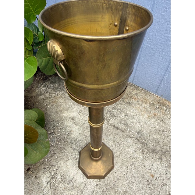 Hollywood Regency 1970s Hollywood Regency Bamboo Brass Wine/Champagne Bucket on Stand For Sale - Image 3 of 10
