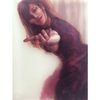 Will You by Michelle Jader | Oil on 2 Acrylic Panels Woman extending her hand in a welcoming gesture. For Sale
