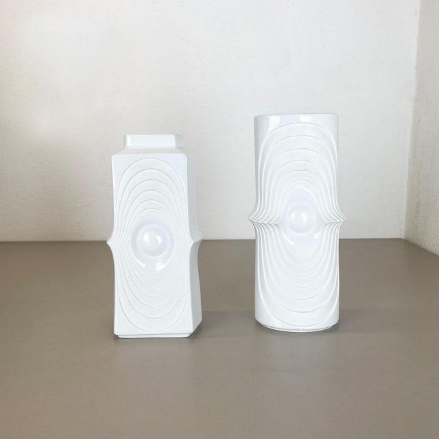 Article: op art porcelain vase set. Producer: royal bavaria kpm germany. This original vintage op art vase set was...