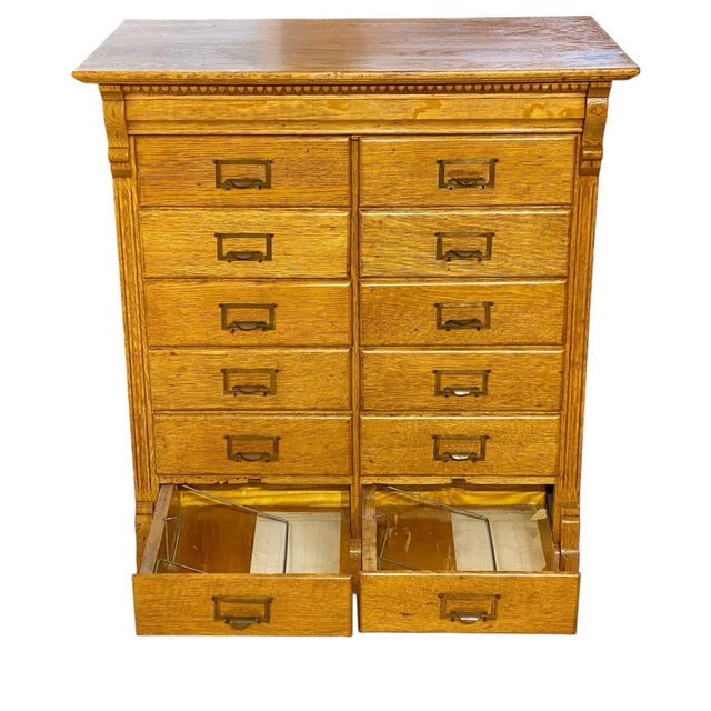 Antique Oak 12 Drawer File Cabinet Rockwell & Rupel of Chicago For Sale - Image 4 of 12