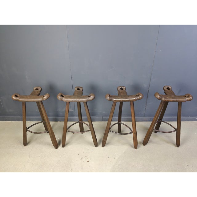 Wood Mid-Century Brutalist Bar Stools, 1960s, Set of 4 For Sale - Image 7 of 8