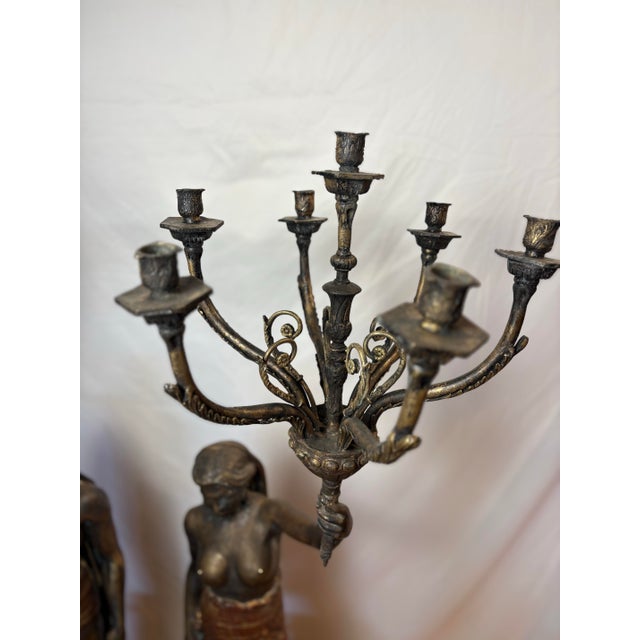 Monumental Pair of Toussaint Figural Candelabras in Patinated Bronze For Sale - Image 13 of 17