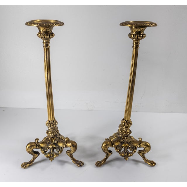 Early 20th Century Pair of French Art Nouveau Bronze Candlesticks by Victor Paillard Paris For Sale In New York - Image 6 of 14