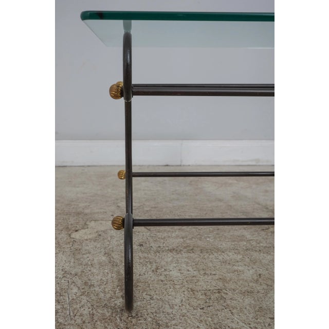 Pair Iron Base Glass Top End Tables For Sale - Image 10 of 12