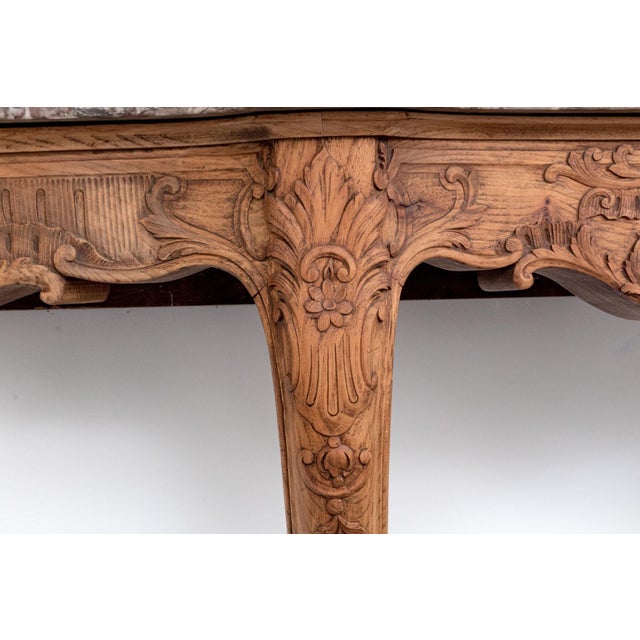 19th Century 19th Century Louis XV Style Marble and Carved Oak Console Table For Sale - Image 5 of 12