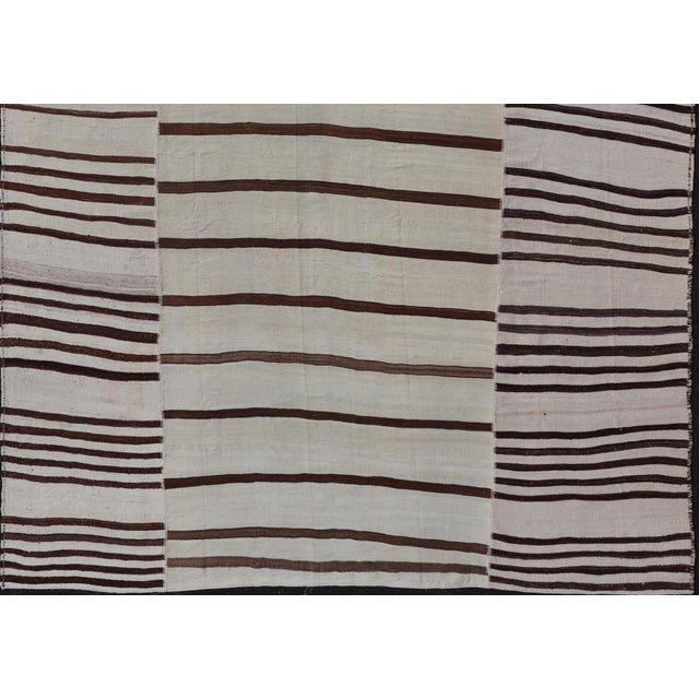 Vintage Hand-Woven Turkish Kilim in Wool With Sub-Geometric Striped Panel Design For Sale - Image 4 of 15