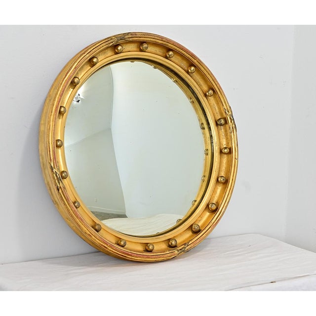 Gold English 19th Century Giltwood Convex Bullseye Mirror For Sale - Image 8 of 12