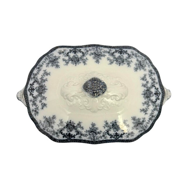 White Antique New Wharf Pottery Regent Semi Porcelain Covered Tureen Transferware. For Sale - Image 8 of 12