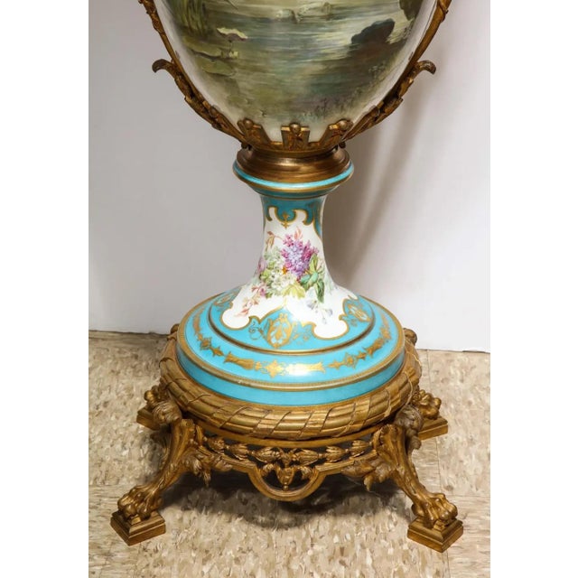Mid 19th Century Palatial French Ormolu-Mounted Sevres Porcelain Hand-Painted Vase and Cover For Sale - Image 16 of 18