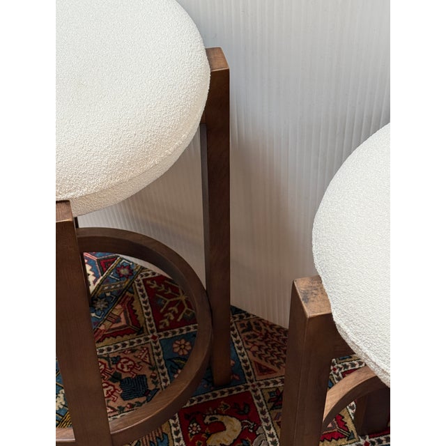 Wood Dark Walnut + Boucle Counter Stools, Pair For Sale - Image 7 of 12