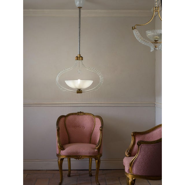 Vintage italian murano glass chandelier from the 1940s, barovier & toso, with art deco design references. the structure...