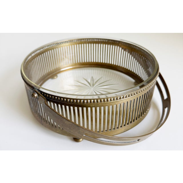 Austrian Art Deco Centerpiece Bowl, Brass & Crystal, 1920s For Sale - Image 4 of 14