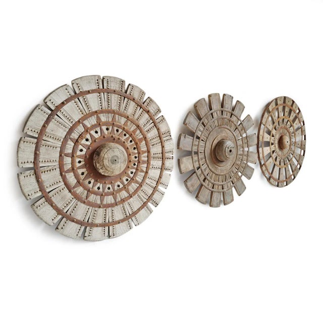 Farmhouse Vintage India Wood Sewing Wheel For Sale - Image 3 of 12