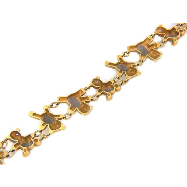 Late 20th Century Teddy Bear Diamond 18k Multi Tone Gold Link Bracelet For Sale - Image 5 of 6