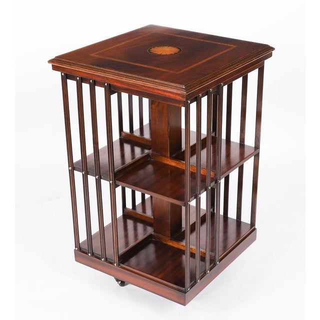 Vintage Inlaid Mahogany Revolving Bookcase, 1980s For Sale - Image 10 of 11