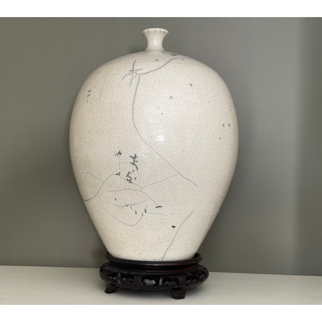 White Nancee Meeker Ceramic Studio Art Raku Vase For Sale - Image 8 of 14