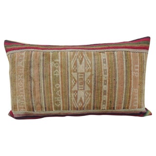 Vintage Colorful Asian Woven Lumbar Decorative Pillow For Sale